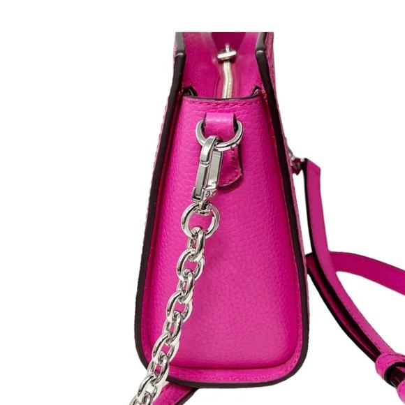 Michael Kors Chantal Chain Strap Crossbody Bag Pink Pebble Leather Cerise Pink - Picture 7 of 8